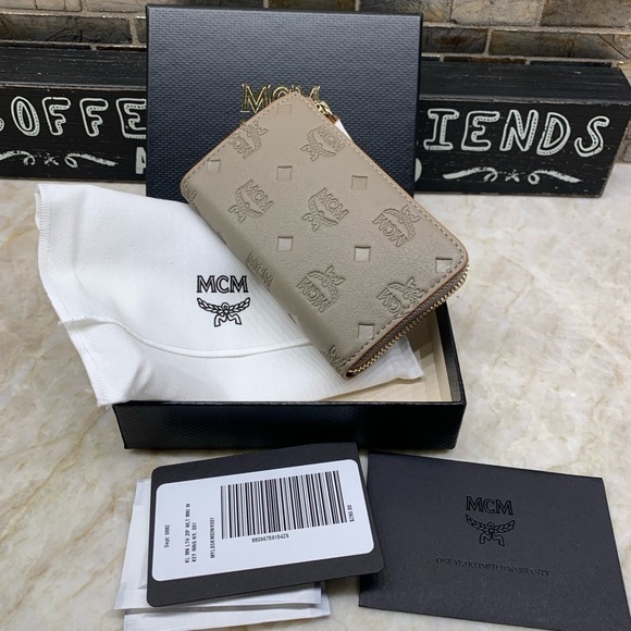 MCM Klara Monogram Zip Mini Wallet: Taupe - Picture 6 of 10